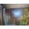 Image 3 :  vintage framed oil on canvas painting featuring a serene river landscape scene. 
Medium: Oil painti