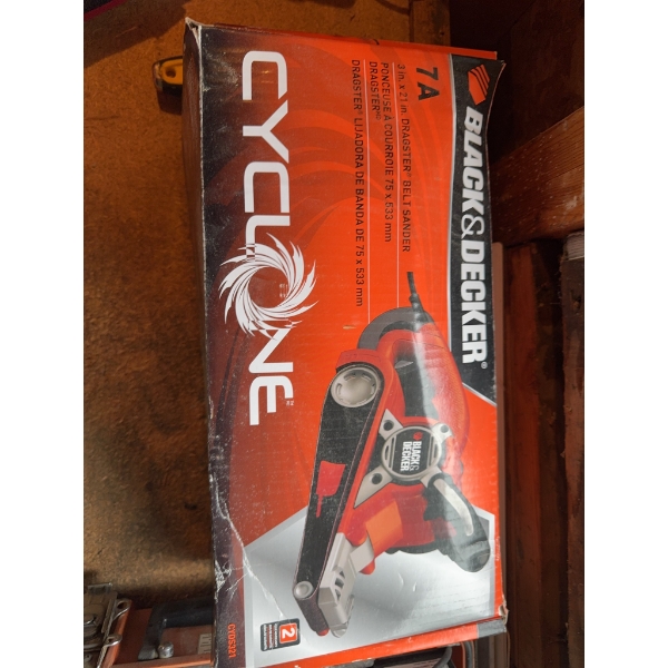 Black & Decker Cyclone 7A belt sander, model DS321, corded electric. Features 7 amp motor and 3 x 21