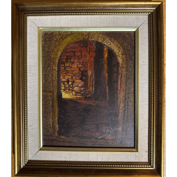  painting depicting a stone entryway or alleyway. 