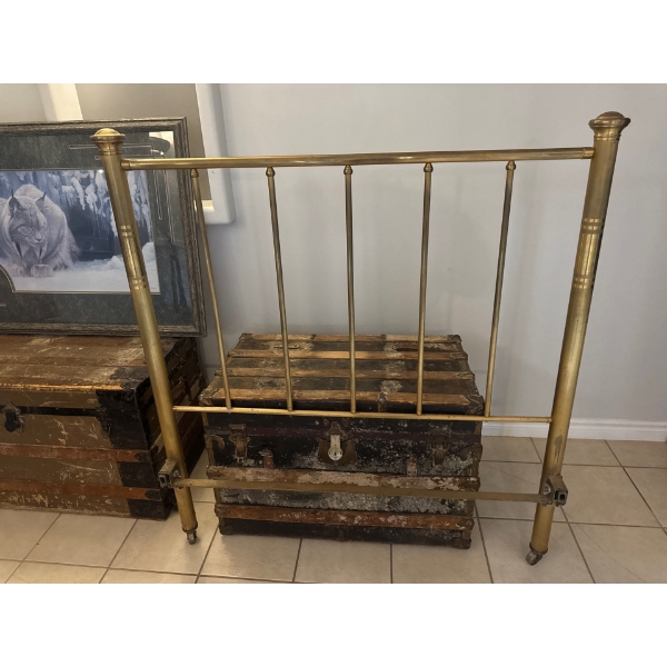 vintage or antique brass double bed frame, likely dating from the mid-19th to early 20th century. 
