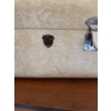 Image 5 : Calcraft Luggage Co. suitcase with a cream exterior, brown trim, metal hardware, and a brown handle.