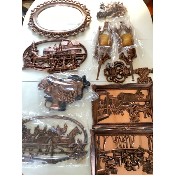 These are vintage Dart Industries Coppercraft Guild molded plastic 3-D wall decor plaques. 
The coll