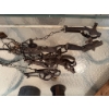 Image 5 : One metal blow torch with a wooden handle, one ribbed metal oil or fuel can, and a group of metal an