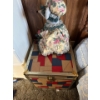 Image 3 : This is a small vintage patchwork leather trunk with brass hardware. It is a decorative storage item