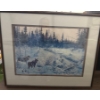 Image 1 : Framed Painting of a Winter Wildlife Landscape/Snowy Forest Scene