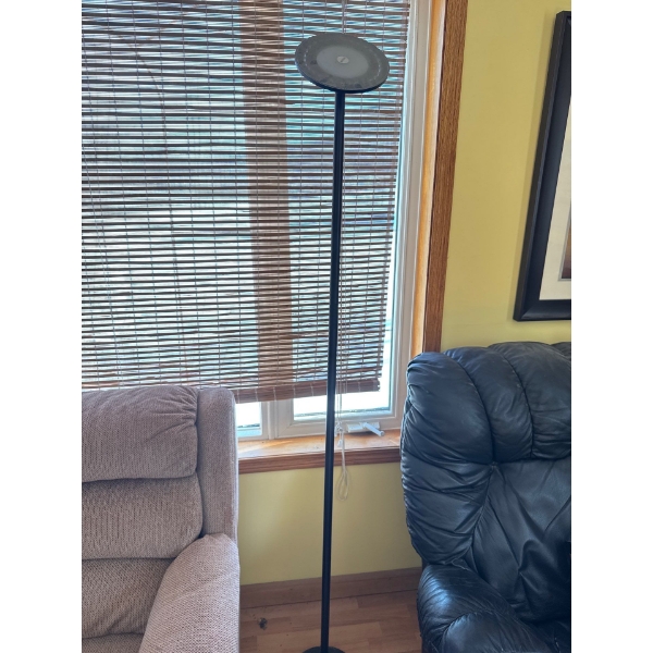  Globe Electric LED Torchiere Floor Lamp, likely from their Linea collection, featuring a sleek, bla