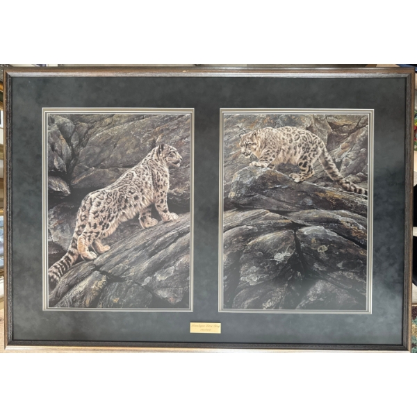  limited edition lithograph print titled "High & Dry" by artist R.V. Stanley, featuring snow leopard