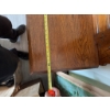 Image 3 : Oak dresser featuring three drawers with brass handles, decorative leaf carving, and attached vertic