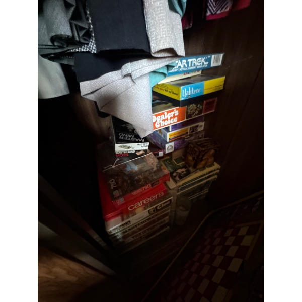  Closet full of board games. Brand new. Some brand new in the box. All games on bottom included.