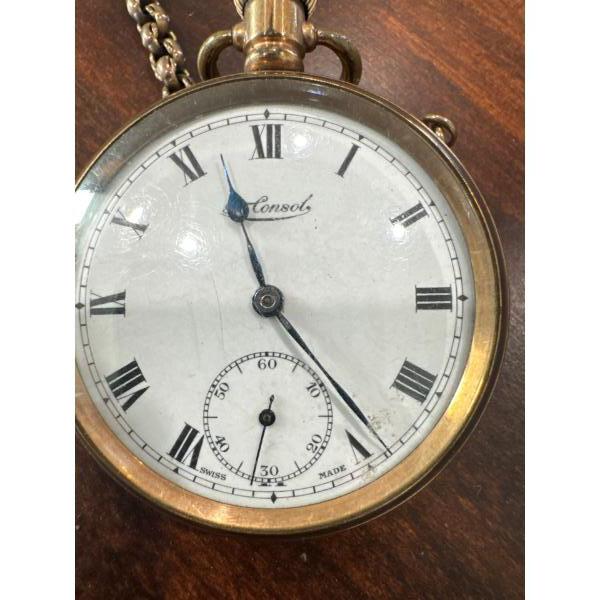 VINTAGE CONSOL OPEN FACE SWISS POCKET WATCH