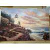 Image 1 :  print of a painting depicting a coastal landscape with a lighthouse and a path along the cliffs.
Th
