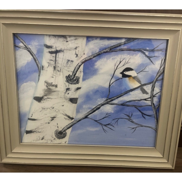 DIXMOR Tree & Bird Art Canvas Print Featuring Birch-Tree & Black-capped Chickadee