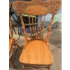 Image 9 : Set of three wood chairs with spindle backs and carved top rails, along with a large rectangular fol