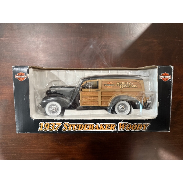 1:24 scale die-cast replica of a 1937 Studebaker Woody panel truck, officially licensed by Harley-Da