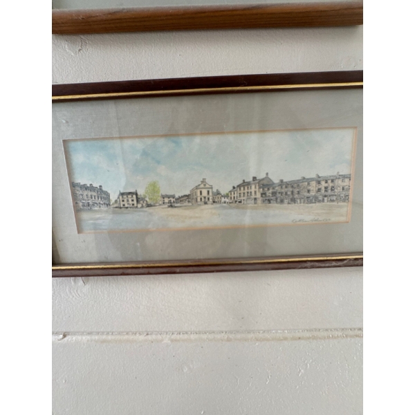 Hand Drawing of Layburn Wensleydale, Coloured by Kathleen Ashcroft. Classic wooden frame with a mat 