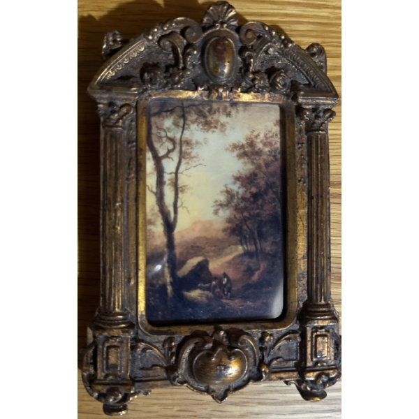  antique miniature oil painting, likely dating back to the 18th or 19th century, featuring a pastora