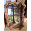 Image 1 : vintage 70's groovy wood lacquered forest image wall hanging plaque. 