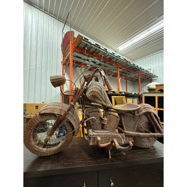 Wicker motorcycle. Five feet long by three feet tall.