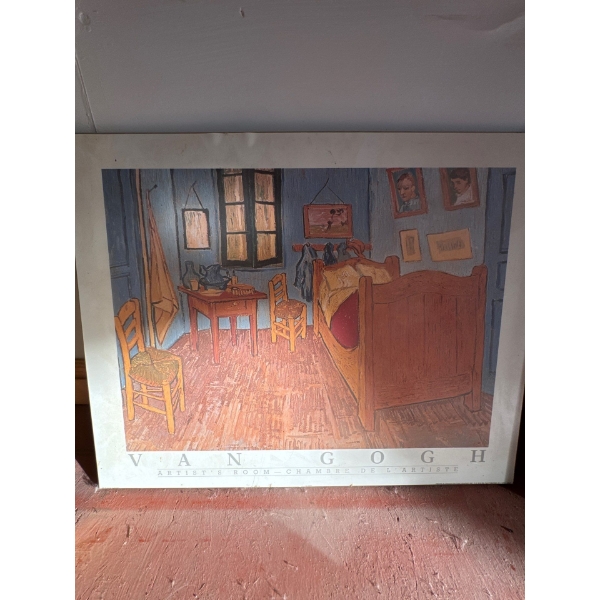 A Vincent Van Gogh poster print of his famous "The Bedroom" painting, Van Gogh created three version