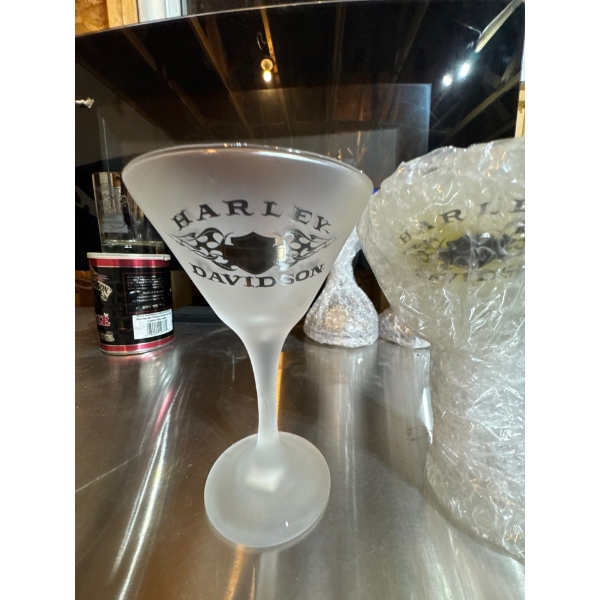 Harley Davidson frosted long stem glasses set of two. Brand new.
