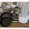 Image 1 : Collection Of Assorted Kitchen Items- Pans, Strainer, Deep Fryer, Cups, Plates & More
