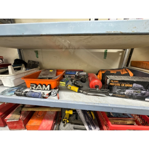 All items on this shelf included. Die grinders, air ratchet, 90 piece heat shrink wire wrap assortme
