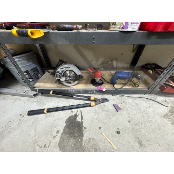 Bottom row, all tools included. Craftsman two twenty five and two twenty five circular saw, air poli