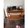 Image 11 : Two Old Hickory knives, a western rodeo-themed metal belt buckle, a wooden bar cart with casters and