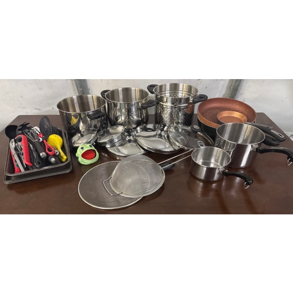 Ultimate Kitchen Cooking Bundle  Utensils, Assorted Pots & Pans, Copper Pan