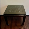 Image 1 : Chinese Style 24x24" Wooden Side Table With Glass Top and Carved Panel Insert
