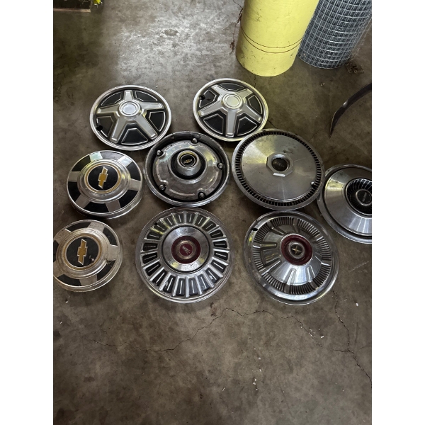 Collection of vintage hubcaps. Hang on your wall. Hang in your shop. Very nice.