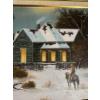 Image 2 : framed original oil painting depicting a winter rural scene. 
The painting features a rustic farmhou