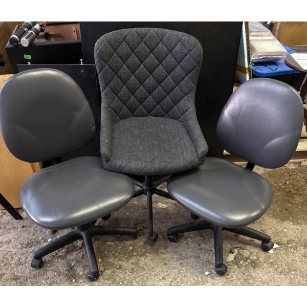 Two Armless Swivel Office Chairs & One Jysk Pebringe Office Chair