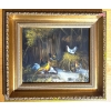 Image 1 : intage oil painting on canvas depicting a barnyard scene with chickens, commonly in the style of art