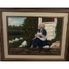 Image 1 : Folk Art Elderly Woman Outside A House  Oil on Canvas  Artist Unknown