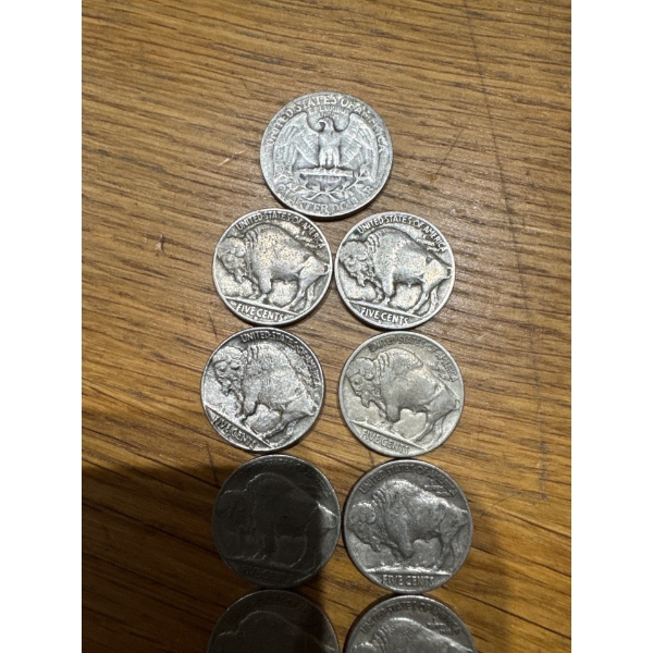SILVER 90%AMERICAN QUARTER AND BUFFALO NICKLES AND MURCURY DIME
