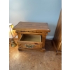 Image 2 :  rustic oak two-drawer nightstand with brass drawer pulls.   