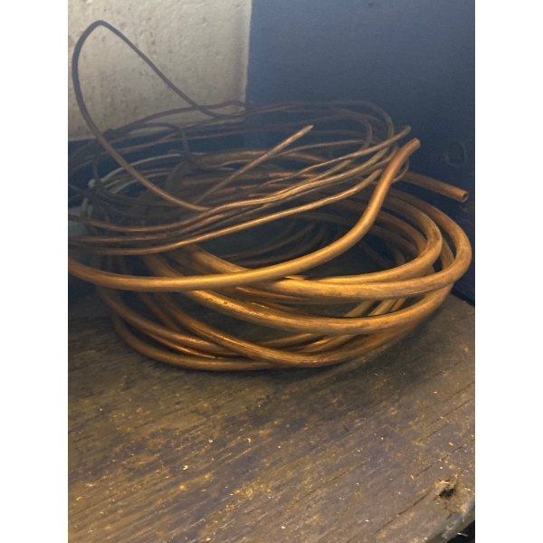  Shelf with miscellaneous items copper tubing box of 332 welding rods copper tubing, and welding hel