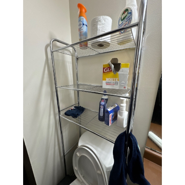 steel rack for above toilet.