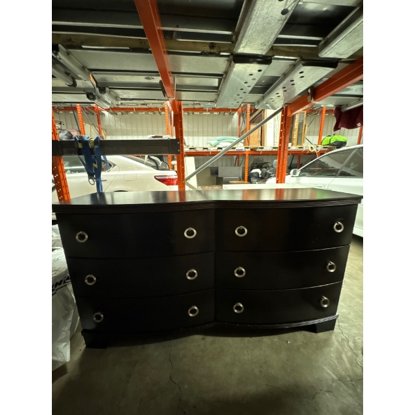 Dresser. Bedroom dresser. 63 inches long, 17 and a quarter wide by 35 and a half high, six drawer dr