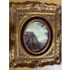 Image 2 :  vintage Italian Florentine-style miniature landscape painting housed in an ornate, oval-shaped gilt