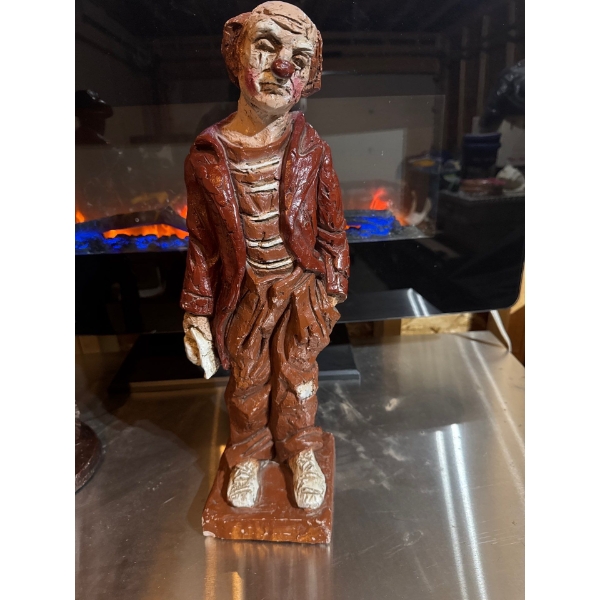Bronze clown statue, 19 inches tall.