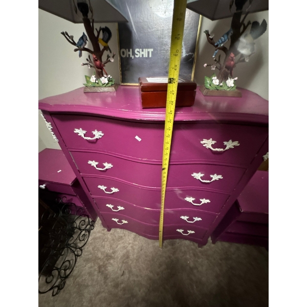 Pink dresser set and double bed frame. 