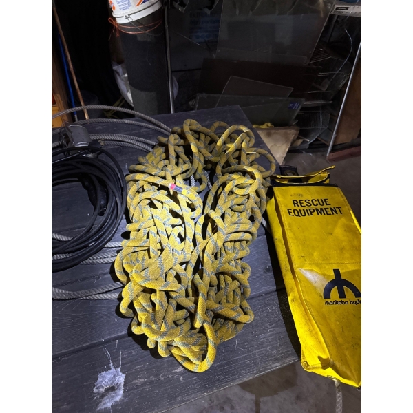 Rescue rope, cowboy rope, work light.