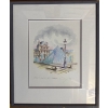 Image 1 :  signed watercolor painting titled "Paris Pyramides Louvre," dated '92, depicting the Louvre Pyramid