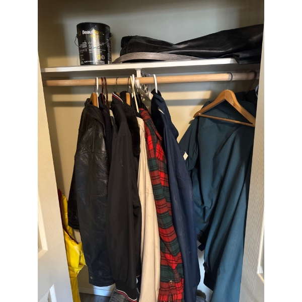 All items in this closet included. Vintage clothing, jackets and shirts, men's size large with hange