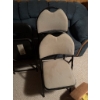 Image 1 : Four folding chairs including two with black metal frames and vinyl seats and two with black metal f