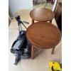 Image 2 :  two wooden side tables, tripod, vintage camera gear.