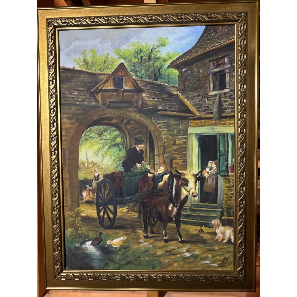  collectible oil painting titled "Back from Market" by the British artist William Logsdail. It featu