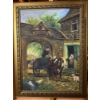 Image 1 :  collectible oil painting titled "Back from Market" by the British artist William Logsdail. It featu